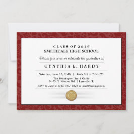 Maroon Red Border Diploma Afstuderen Uitnodiging