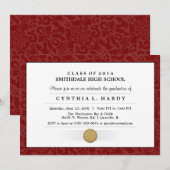 Maroon Red Border Diploma Afstuderen Uitnodiging (Voorkant / Achterkant)