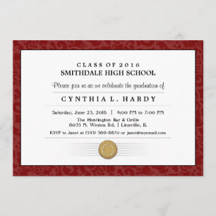 Maroon Red Border Diploma Afstuderen Uitnodiging