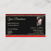 Maroon Red Borders op zwart met Logo en foto Visitekaartje (Achterkant)