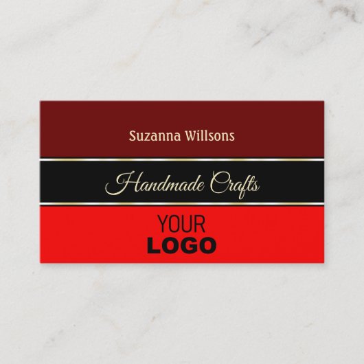 Maroon Red Borders op zwart met Logo en foto Visitekaartje (Voorkant)