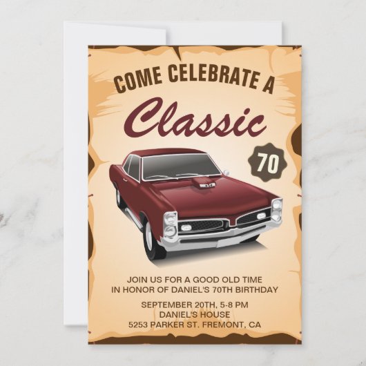  maroon Red Car Classic Birthday Uitnodiging (Voorkant)