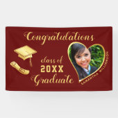 Maroon Red Class of 2025 Afstuderen Foto Spandoek (Horizontaal)