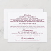 Maroon Red Elegant Wedding Information Informatiekaartje (Voorkant / Achterkant)