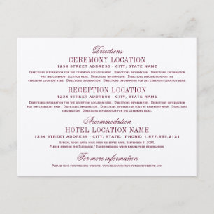 Maroon Red Elegant Wedding Information Informatiekaartje