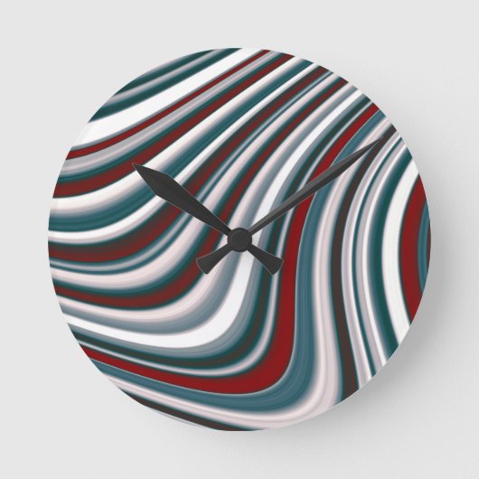 Maroon Red en Blauwgroen Blauwe Abstracte Curvy Vo Ronde Klok (Voorkant)