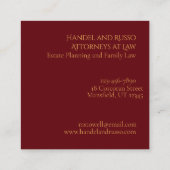 Maroon Red en Gold Modern minimalistisch Vierkante Visitekaartje (Achterkant)