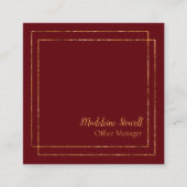 Maroon Red en Gold Modern minimalistisch Vierkante Visitekaartje (Voorkant)