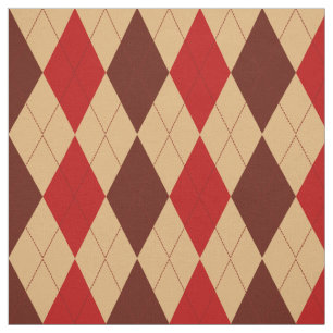 Maroon Red en Tan Argyle Pattern Stof