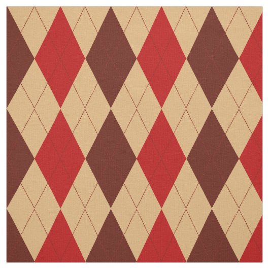 Maroon Red en Tan Argyle Pattern Stof (Swatch)
