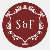 Maroon Red en White Crest Monogram Envelope Seal Ronde Sticker (Voorkant)