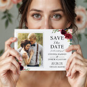 Maroon Red Floral bewaar de datum Foto Magnet