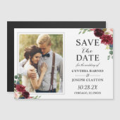 Maroon Red Floral bewaar de datum Foto Magnet (Voorkant / Achterkant)