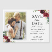 Maroon Red Floral bewaar de datum Foto Magnet (Voorkant)