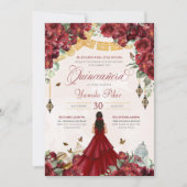 Maroon Red Floral Butterfly Elegant Quinceanera v2 Kaart (Voorkant)