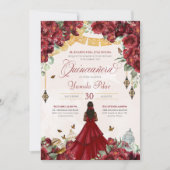 Maroon Red Floral Butterfly Elegant Quinceanera v5 Kaart (Voorkant)