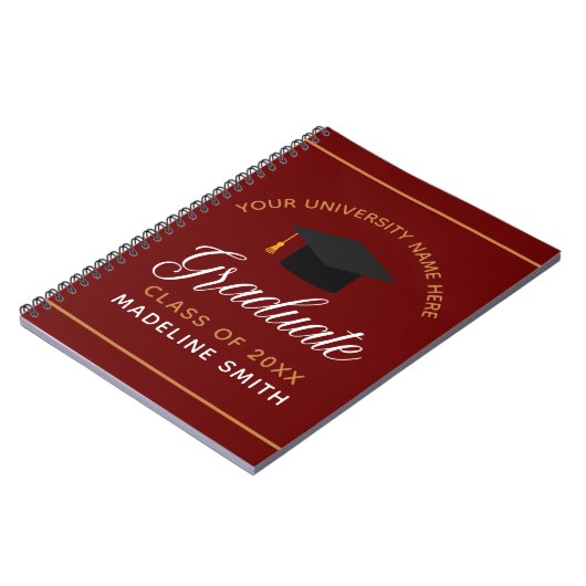 Maroon Red Gold Afstuderen Custom 2025 Afstuderen Notitieboek (Linkerzijde)