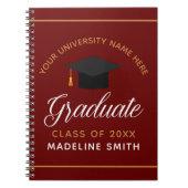 Maroon Red Gold Afstuderen Custom 2025 Afstuderen Notitieboek (Voorkant)