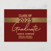 Maroon Red Gold Class 2025 University Afstuderen Briefkaart (Voorkant)