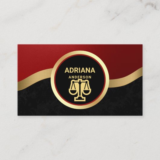 Maroon Red Gold Lawyer Justice Scale Attorney Visitekaartje (Voorkant)