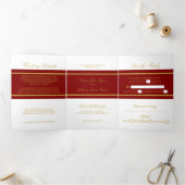 Maroon Red & Gold Modern Wedding Suite Drieluik Uitnodiging (Binnen)
