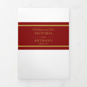 Maroon Red & Gold Modern Wedding Suite Drieluik Uitnodiging (Cover)