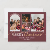 Maroon Red Gold Script Christmas Modern Collage Feestdagenkaart (Voorkant)