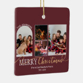 Maroon Red Gold Script Christmas Modern Collage Keramisch Ornament (Rechts)