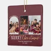 Maroon Red Gold Script Christmas Modern Collage Keramisch Ornament (Links)