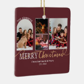 Maroon Red Gold Script Christmas Modern Collage Keramisch Ornament (Rechts)