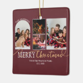 Maroon Red Gold Script Christmas Modern Collage Keramisch Ornament (Links)
