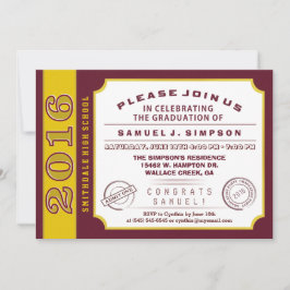 Maroon Red & Gold Ticket Afstuderen 2016 Kaart