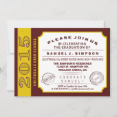 Maroon Red & Gold Ticket Afstuderen Uitnodiging (Voorkant)