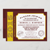 Maroon Red & Gold Ticket Afstuderen Uitnodiging (Voorkant / Achterkant)