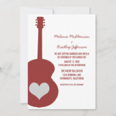 Maroon Red Guitar Heart Wedding Uitnodigen Kaart (Voorkant)