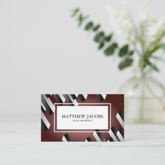 Maroon Red Modern Block Design Visitekaartje (Staand voorkant)