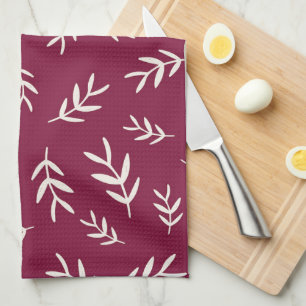 Maroon Red Olive Leaf Kitchen Towel Theedoek
