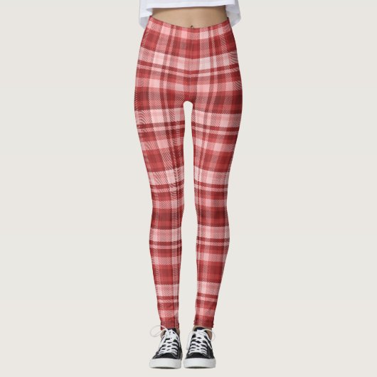 Maroon Red Pink Madras Pset Leggings (Voorkant)