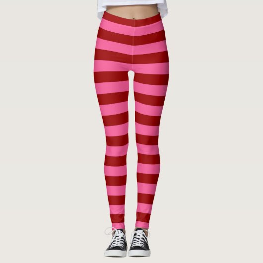 Maroon Red Pink Stripes Design Leggings (Voorkant)
