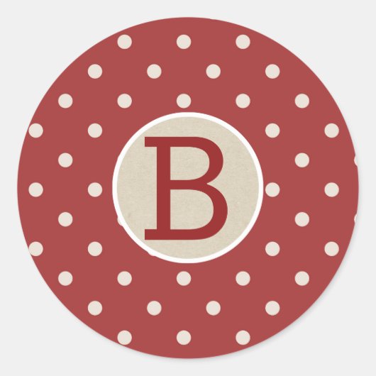 Maroon Red Polka Dot Rustic Country Kraft Monogram Ronde Sticker (Voorkant)