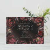 Maroon Red Rust Rozen & Skulls Birthday Party Kaart (Staand voorkant)