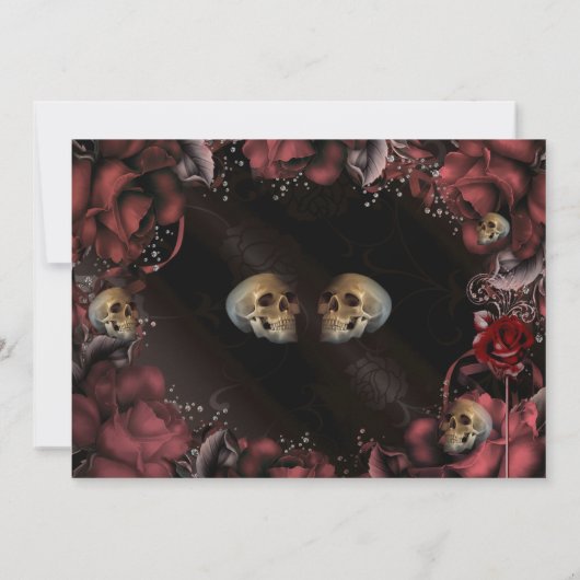 Maroon Red Rust Rozen & Skulls Gothic Wedding Kaart (Achterkant)