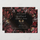 Maroon Red Rust Rozen & Skulls Gothic Wedding Kaart (Voorkant / Achterkant)