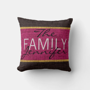 Maroon Red Rustic Burlap Monogram Kussen