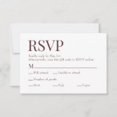 Maroon Red Scan QR Code Maaltijdkeuze Trouwen RSVP Kaartje (Voorkant)