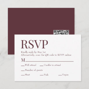 Maroon Red Scan QR Code Maaltijdkeuze Trouwen RSVP Kaartje