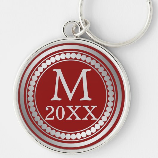 Maroon Red Silver Lijst Monogram Sleutelhanger (Voorkant)