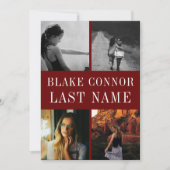 Maroon Red Simple Name afstuderen foto Aankondiging (Voorkant)