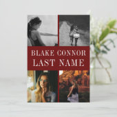 Maroon Red Simple Name afstuderen foto Aankondiging (Staand voorkant)