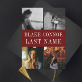 Maroon Red Simple Name afstuderen foto Aankondiging